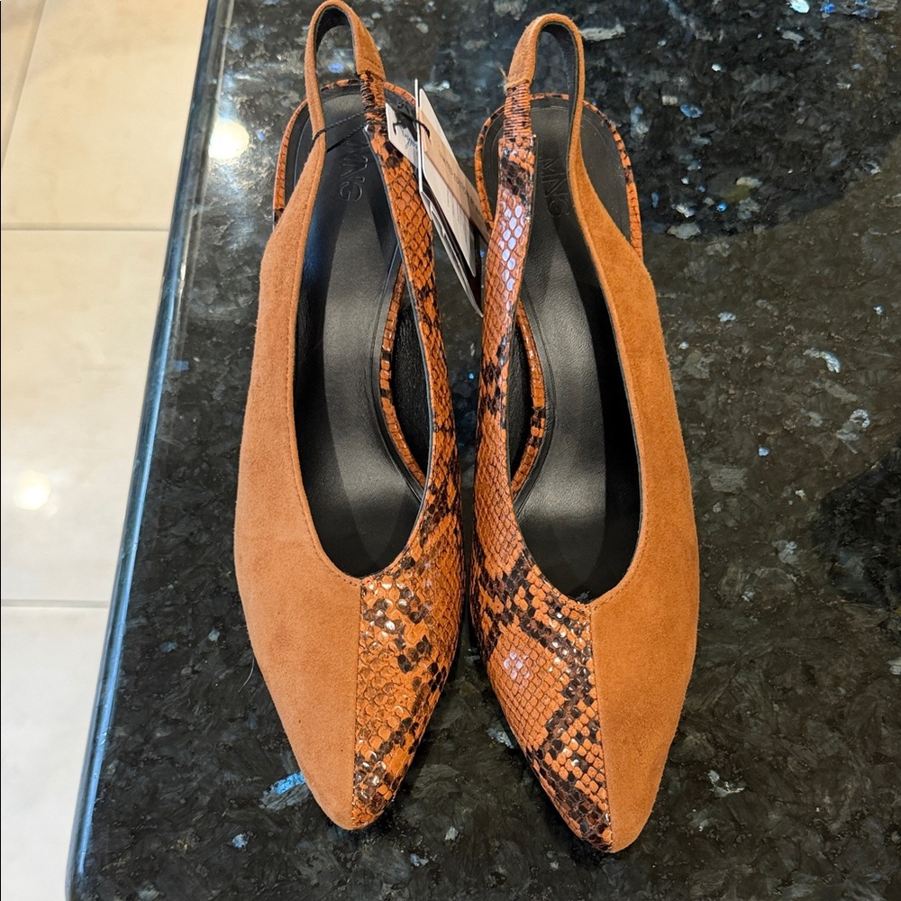 Mango Brown and Snake Print Slingback Heels - new with tags!!!